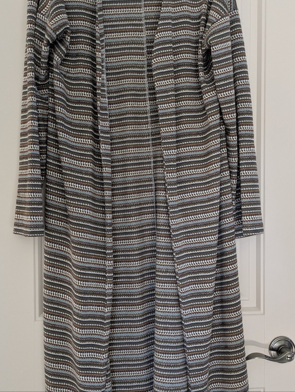 Bobeau Striped Knit Long Cardigan - Gray, White, Brown